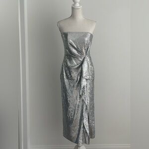 Rachel Zoe Shimmering Silver Strapless Dress